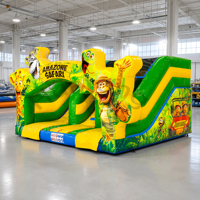 Structure gonflable commerciale pour enfants avec toboggan double piste, thème animaux de la jungle, pour la location d'événements
