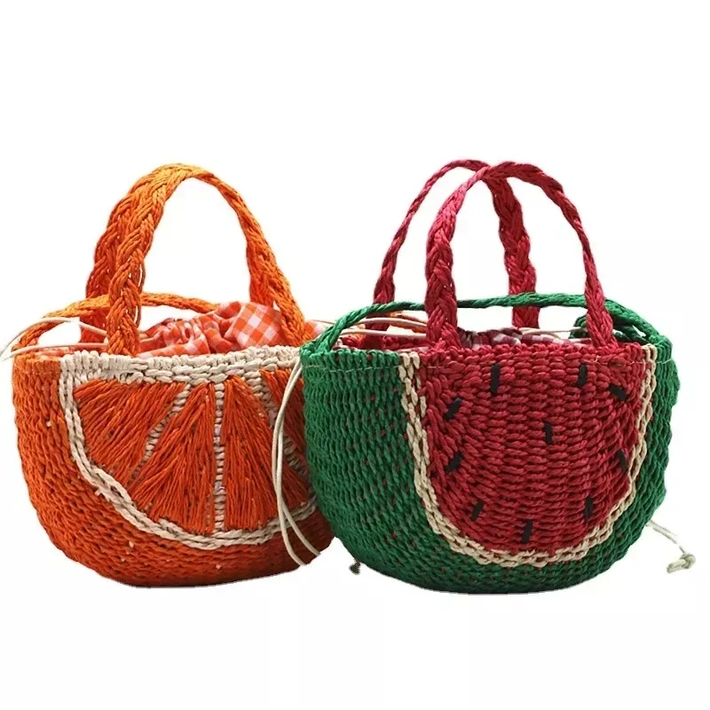 Fashion Casual Cute Fruit Shape Woven Beach Shoulder Bags Women's Straw Tote Bag Purses and Handbags