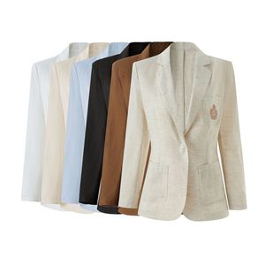 Damen <span class=keywords><strong>Blazer</strong></span> mit Stickerei und Taschen, Bürokleidung, gekerbter Kragen, lange Ärmel, Ein-Knopf-Verschluss, einfarbig, schmal geschnitten - Product Image 1