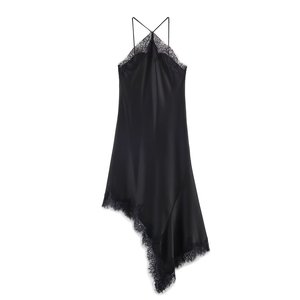 TAOP&ZA <span class=keywords><strong>2026</strong></span> Nova Coleção Primavera Vestido Midi Longo de Cetim com Decote Halter, Bainha Assimétrica e Detalhes em Renda 5919201 - Product Image 1