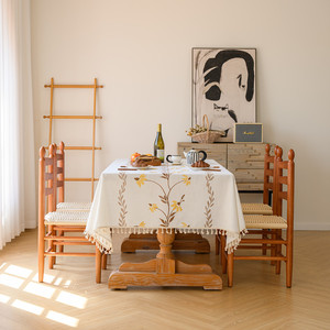 長方形のウェディングレストラン宴会テーブルカバー牧歌的な植物花アメリカのテーブルクロスタッセル刺繍テーブルクロス - Product Image 2