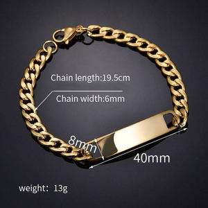 Bracelet d'Identité Personnalisé pour <span class=keywords><strong>Homme</strong></span> Femme, en Acier Inoxydable et Titane, Chaîne Maille Cubaine, Manchette Barrette à Graver - Product Image 2