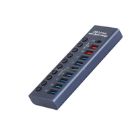 Hub USB 3.0 de Alta Velocidad con 10 Puertos Individuales y Carga Rápida PD para Laptop/PC, Divisor USB Alimentado, Estación de Expansión