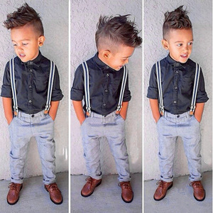 Baby Latest Clothing Kids Formal Clothes Suit Boys <b>Suspender</b> Jeans Pants <b>Sets</b> of Wholesale - Product Image 2