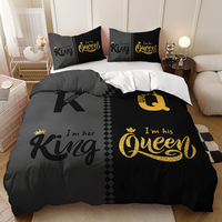 Parure de lit de luxe pour lit King Queen, motif couronne et poker, noir et rouge, comprenant housse de couette et taies d'oreiller, textile de maison