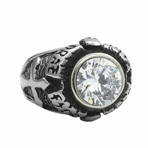 Men's <b>Titanium</b> Steel Cross <b>Ring</b> Silver White Diamond Bezel Setting Gift Jewelry Geometric Style Punk Fashion <b>Ring</b> - Product Image 4