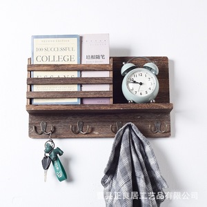 Wooden Wall Mount Organizer Key <b>Rack</b> With <b>Shelves</b> For Living Room Entryway Storage - Product Image 2
