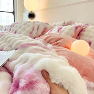 Ensemble de literie moelleux et chaud abordable 4 pièces Ensemble de housse de couette à motif de <span class=keywords><strong>fourrure</strong></span> rose mignon, prêt pour l'hiver Doux et moelleux pour les tailles King/Queen/Twin - Product Image 5