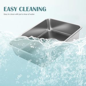 <b>Extra</b> <b>Large</b> Stainless Steel Open <b>Cat</b> <b>Litter</b> <b>Box</b> with High Sides Metal <b>Litter</b> Pan for <b>Cat</b> - Product Image 5