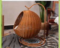 Lit pour chat en rotin rond, réglable, tressé, pour intérieur et extérieur, cachette pour animaux de compagnie, nid douillet pour chaton