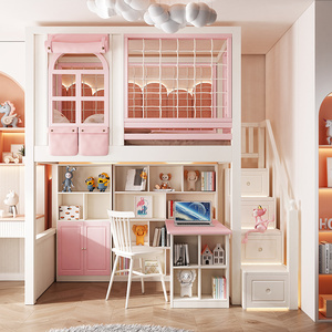 Js Chất Lượng Cao Rắn Gỗ Đôi Giường Tầng Loft Giường Với Máy Tính Bàn Bên Dưới Và Cuốn Sách Lưu Trữ Cho Trẻ Em Phòng Ngủ - Product Image 1