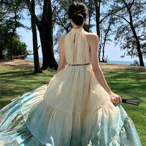 Nouvelle robe imprimée de style tendance de haute qualité, robe longue dos nu, <span class=keywords><strong>jupe</strong></span> large pour les vacances, robe pour femmes - Product Image 4