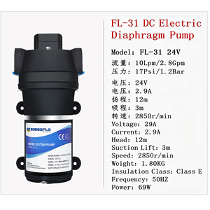 Pompe à diaphragme FL-30/FL-31 12V/24V Mini Ultra Silencieuse pour surpression d'eau, auto-amorçante, extérieure, avec interrupteur automatique intégré - Product Image 2