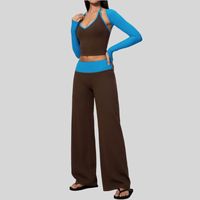 Nouvel arrivage très demandé : Ensemble de sport trois pièces pour le yoga, comprenant une tunique à manches longues, col en V, color-block, taille haute et effet ventre plat