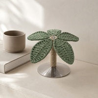 Sculpture de table en fer forgé aspect tressé, motif palmier vert côtier, base métallique, artisanat métallique pour décoration de salon, vente en gros