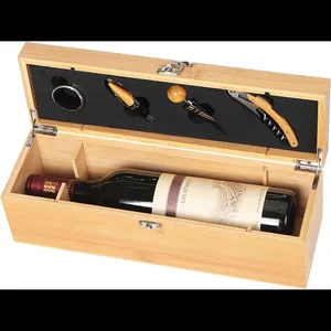 Houten Wijnkist Met 4 Wijn Accessoires Set Bamboe Wijn Case Met Gereedschap Set Opslag Geschenkdoos