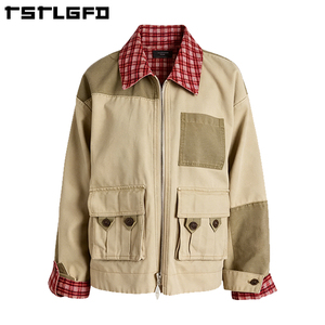 Chaqueta Reversible Personalizada 100% Algodón Orgánico con Forro a Cuadros, Ropa de Trabajo Utilitaria, Abrigo Cargo con Bloques de Color y Pliegues Cuadrados, Venta al por Mayor a Granel - Product Image 2