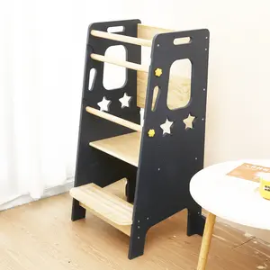 子供用折りたたみ式キッチンヘルパーステップスツール調節可能な子供用ラーニングタワー