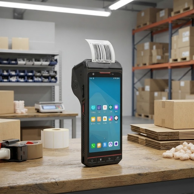 Smart Touch Screen Rugged Warehouse Logistic Android 13 Wireless Barcode Scanner with Printer Handheld PDA Mobile Data Terminal