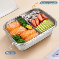 Boîte à bento en métal passe au micro-ondes diviseur pour enfants boîte à lunch transparente hermétique en acier inoxydable couvercle en silicone sans BPA