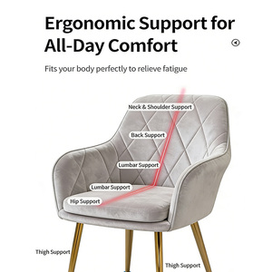 Sedia da Pranzo in Velluto con Schienale Imbottito e Gambe in Metallo, Poltrona per Sala da Pranzo e <span class=keywords><strong>Cucina</strong></span>, Produzione Diretta - Product Image 2