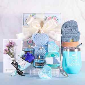 Wholesale Light Blue Color Birthday Gifts for Women Best Pampering Care Package Thank You Gifts for Women Bath Spa Gift Box - Product Image 1