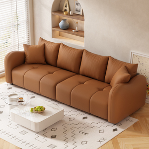 Cream Colored <b>Small</b> Sofa Leather Fabric Living Room Minimalist Style 2026 Design - Product Image 2