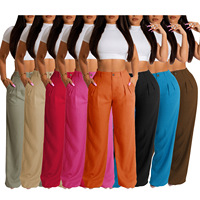 Pantalon Long d'Été XXL en Coton Lin pour Femme, Couleur Unie, Coupe Large, Taille Haute et Style Décontracté