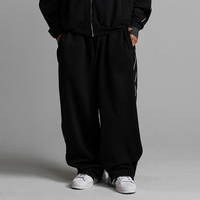 Ensemble de survêtement oversize personnalisé avec logo, 2 pièces : sweat à capuche zippé et pantalon de survêtement à jambes larges, passepoil blanc, épaules tombantes, style streetwear, OEM