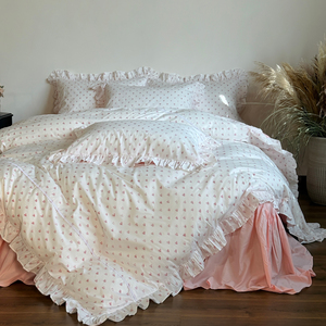 Nouvel ensemble de literie quatre pièces style princesse en dentelle, coton lavé 300 fils, drap, taie d'oreiller, housse de <span class=keywords><strong>couette</strong></span>, taille <span class=keywords><strong>petite</strong></span>, frais et moderne - Product Image 1