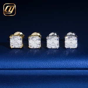 Boucles d'oreilles clous en argent sterling 925 avec moissanite taille Asscher VVS, serties de diamants plaqués, bijoux fins hip-hop pour hommes et femmes, vente en gros - Product Image 4