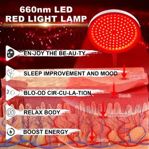 Lampu terapi cahaya merah 140LED 660nm, dengan Timer, lampu merah terapi dengan dasar untuk tubuh, lampu inframerah Perawatan Kulit terapi