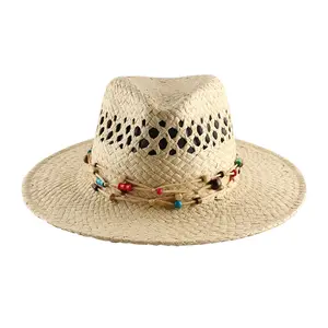 새로운 남여 공용 와이드 챙 중공 토킬라 클래식 밀짚 페도라 모자 큰 챙 정원 모자 밀짚 해변 휴가 여행 태양 모자