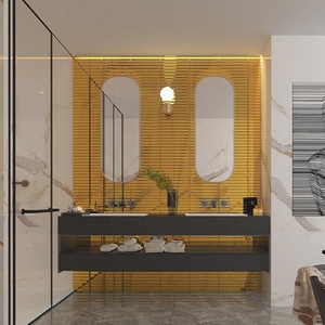 Carreaux de miroir biseautés dorés modernes 12x12 pouces, mosaïque de verre autocollante pour cuisine, salle de bain, douche, mur - Product Image 3