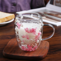 Tasse à café en verre à double paroi, résistante à la chaleur, durable, avec fleur séchée et perle, prix de gros abordable
