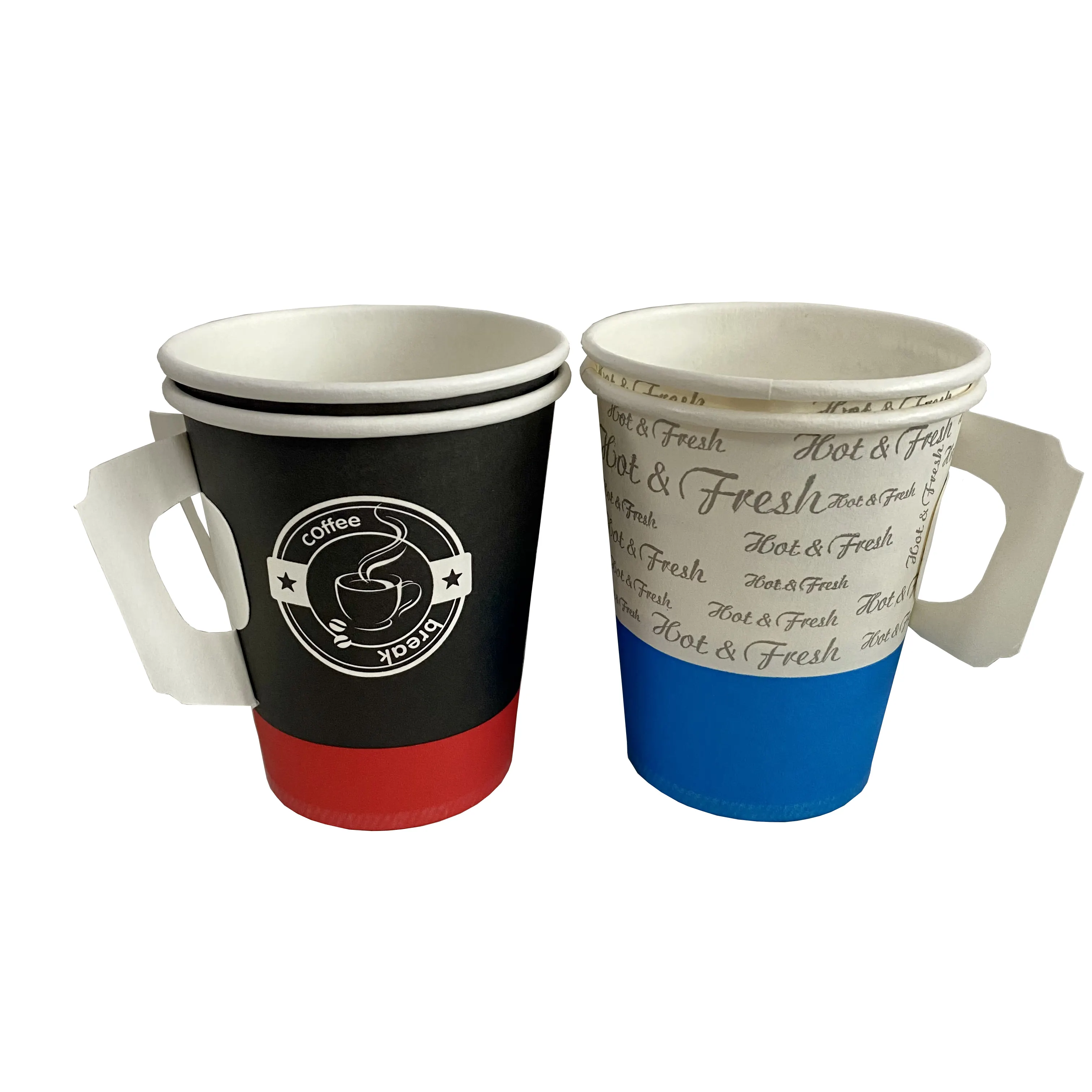 4oz/7oz/9oz Disposable Paper Cups Customized Hot Coffee Paper Cup With Handle And Lids