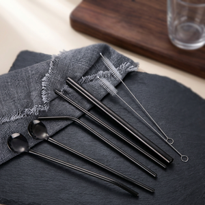 Minimalist Metal <b>Drinking</b> <b>Straws</b> 4-Pack Reusable Bar Accessories Black - Product Image 6