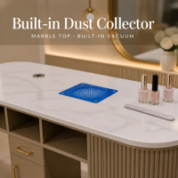 Table de manucure de luxe personnalisable pour salon de beauté, en marbre, avec plusieurs rangements, collecteur de poussière en bois, écologique, durable, usage commercial