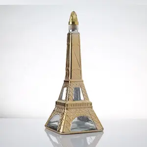 Logotipo personalizado Botella de vidrio con forma de Torre Eiffel única 100ml 500ml 750ml Brandy Licor Vodka Botella de vidrio vacía