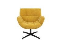 Fauteuil pivotant moderne en chenille jaune moutarde, fauteuil de détente ergonomique, base en métal noir pour salon, BSCI