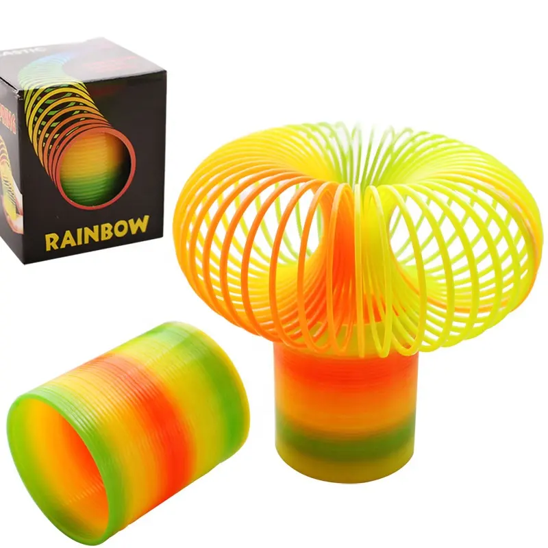 Material plástico Arco-íris Primavera anel elástico colorido Mágico Dobrável Plástico Engraçado arco-íris círculo Educacional Criativo brinquedo
