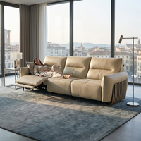 Luxuriöses 4-Sitzer-Sofa aus Vollnarbenleder mit elektrischer Liegefunktion, breiten Armlehnen und Metallbeinen – Ideal für Villen, Hotels und Großprojekte – Großhandel für Innenmöbel
