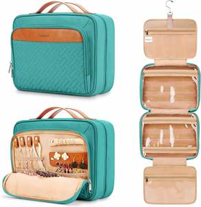 Sac de toilette de voyage pour femmes, sac de rangement pour maquillage extra large, sac cosmétique imperméable avec compartiment à bijoux, sangle pour valise - Product Image 1