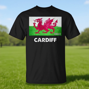 T-shirt promotionnel noir unisexe pour adulte avec drapeau du Pays de Gal de Cardiff - Product Image 3