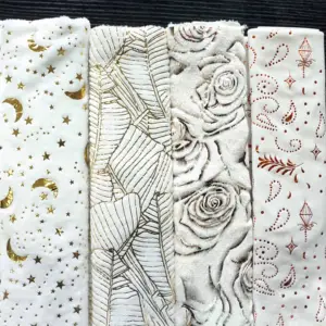 2022 New Bronzed Tile White gold Foil Flower Sparkle Pattern Fabric Material 100% Polyester Coral Fleece Fabric For Blankets