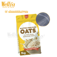 Sachet personnalisé imprimé de haute qualité en PE de qualité alimentaire refermable à fond plat pour muesli petit-déjeuner sain avec fenêtre transparente