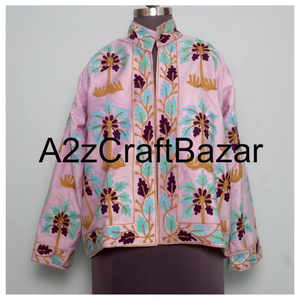 Blouson Bomber en Velours Indien Brodé à la Main pour Femme, Court, Doublure en Coton, Réversible, Respirant, Idéal pour les Soirées d'Hiver - Product Image 1