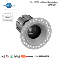 Projecteur LED sans cadre UGR<3 OEM ODM, moule privé, 7W-25W, CCT multiple, DALI, logo laser gratuit, boîte couleur, pour propriétaires de marques, export