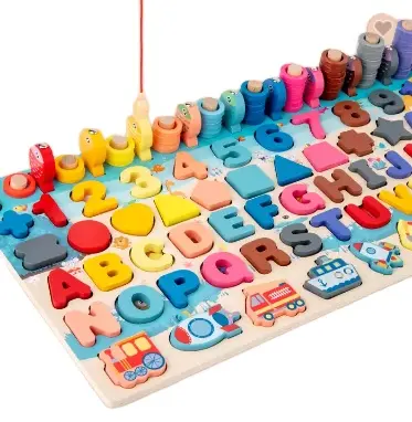 Wholesale Wooden Digital Shape Alphabet ABC Learning Baby Kids Toys Educational Matching Puzzle Intellectual Toy Set For Kids
