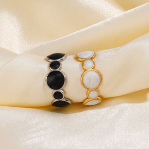 2025 été à la mode Simple conception géométrique goutte à goutte huile argent anneaux pour femmes plaqué or en acier inoxydable bijoux accessoires - Product Image 2